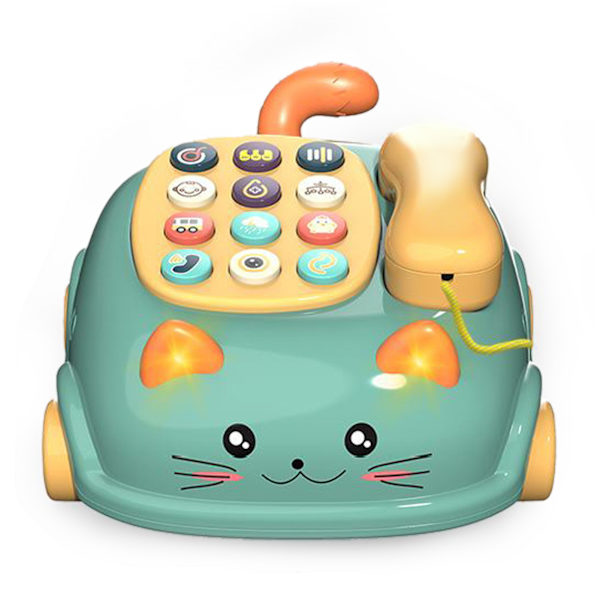 Babytelefonleksak tecknad ljudljus förälder barn interaktiv pedagogisk söt katt ansikte telefonleksak grön