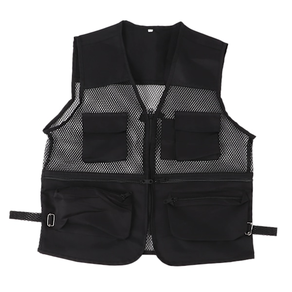 Militær Vest Slitesterk Pustende Multi Lomme Mesh Fiskevest for Utendørsaktiviteter XL Svart