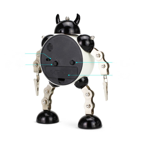 Ikke-tikkende robotvækkeur Vækningsur i rustfrit metal med blinkende øjenlys og håndklemme (sort)