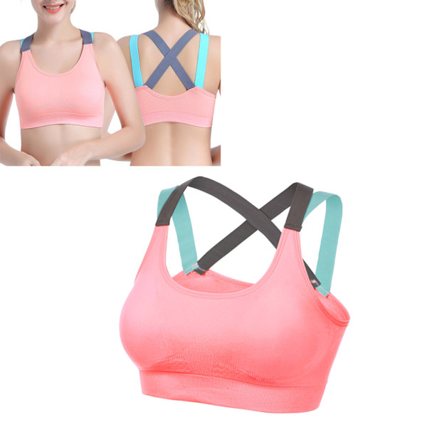 Träningsbh för kvinnor, sömlös, låg effekt, ryggstöd, bekväm, sportbh, väst för träning, rosa, L