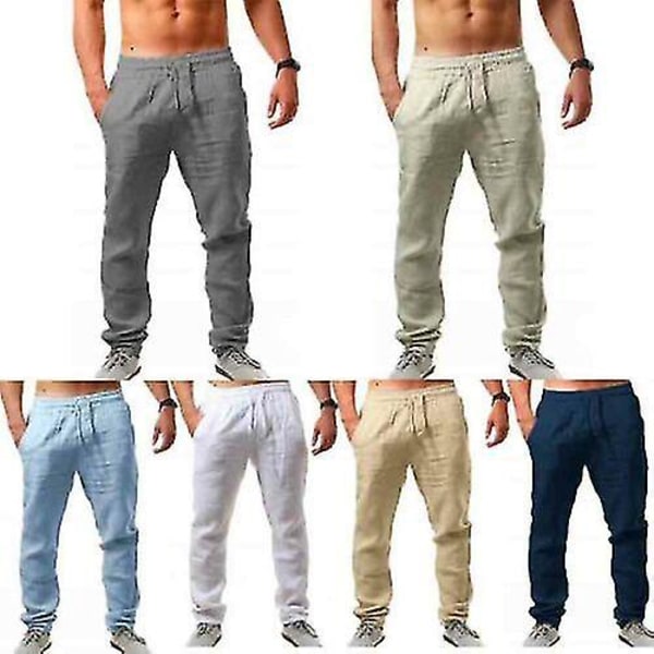 Avslappede bomulls- og linbukser for menn til strand og yoga - 5XL - Svart