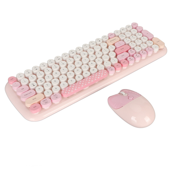 Trådlös tangentbordsmus Färgglad fullstorlek skrivmaskin Tangentbord Söt optisk mus för Windows PC Bärbar stationär dator Rosa