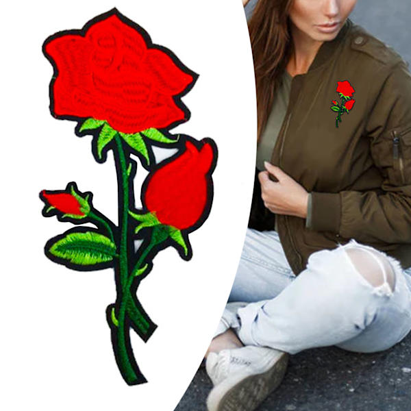 Rød Rose Brodere Patch Sød High End Udsøgt Blomster Strygning Patch til Jakker Tøj Skjorter Hatte Dekoration