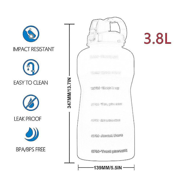 Stor kapacitet 2L Gallon Sport Vattenflaska med Tidsmarkör, BPA-Fri Tritan, Bärbar Fitness Kanna 3.8L grön och lila