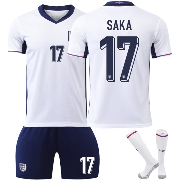 25 säsong England hemma vit nr 17 Saka fotbollstema tröja set vuxen barnstorlek No. 17 Saka S(160-170CM）
