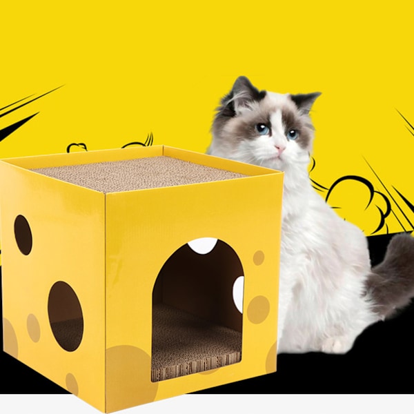 Kattenskrapehus i ostform - Pappkattenskrapehus - Interessant gjemmested for hvile og lek