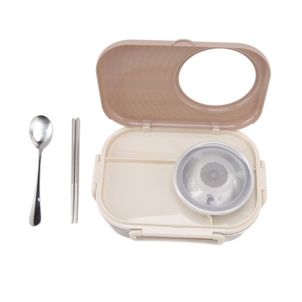 1450 ml Bento-lunsjboks i rustfritt stål med rom, termisk Bento-boks med dobbelt lag, Bento-beholdere for studenter, brun