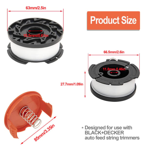 Trimmertråd kompatibel med Black & Decker gresstrimmer (8-pack + 1 spolelock og fjær)