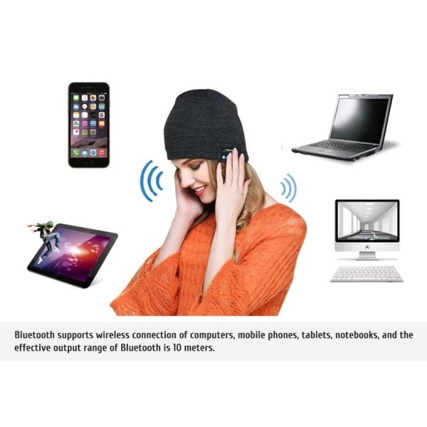 Bluetooth Beanie Hat Trådløs strikket med stereohovedtelefonhøjttaler Unisex varme vinterhuer til udendørs sportsløb