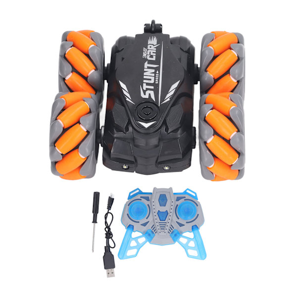 RC Stuntbil 4WD Roterende Flipping Oppladbar 2.4G Fjernkontroll Driftbil for Barn Orange