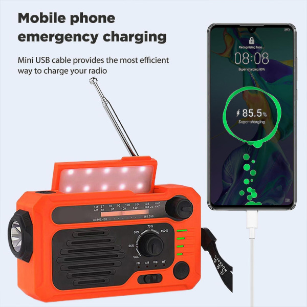 Solar Emergency Radio Handvev Multifunktions Radio Ficklampa med Bluetooth, Grå