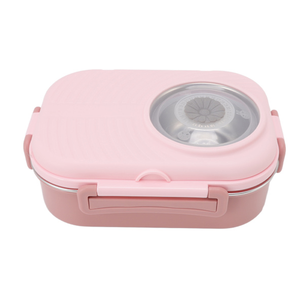1450 ml Bento Lunsjboks i rustfritt stål med romslig termisk Bento-boks med dobbelt lag Bento-beholdere for studenter Rosa