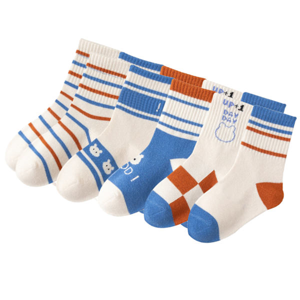 5 Par Barnstrumpor Mid Calf Andningsbara Cartoon Söta Mönster Bekväma Bomullsstrumpor för Pojkar Flickor L, 6‑8 År Gamla, Skostorlek: 29‑32