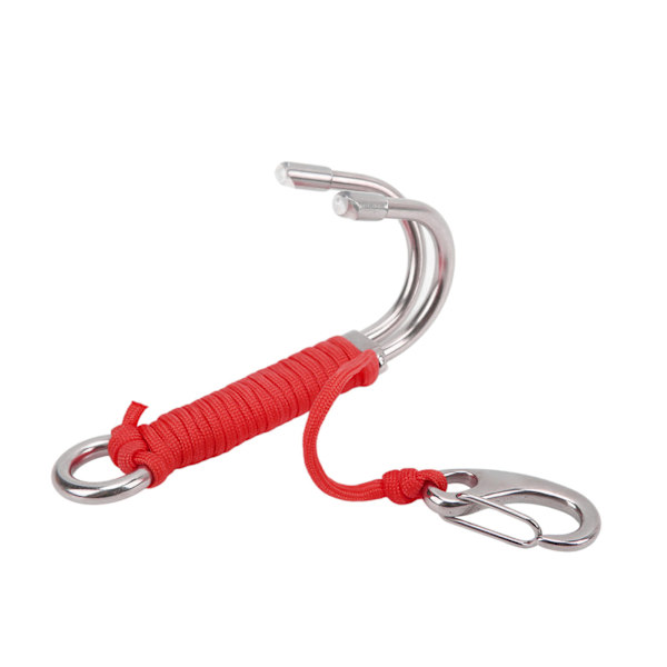 Drift Hook Scubadykning Dobbelt Dual Rustfrit Stål Drift Hook med Line til Hule Dykning Rød