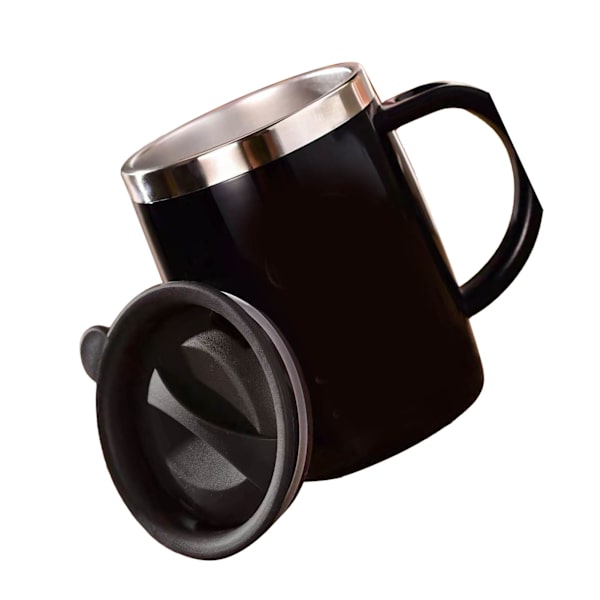 304 Rostfritt stål Kaffe Mugg med Lock Söt Droppresistent Drickmugg för Kontor Hem Svart 420ml