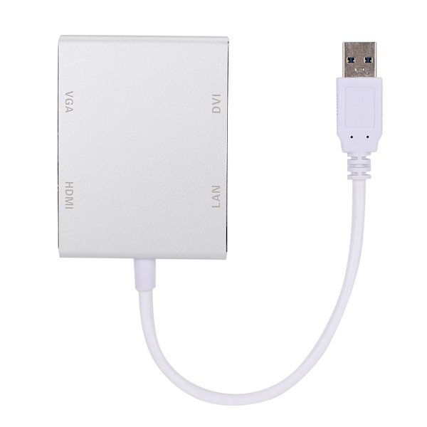 Högkvalitativ multifunktionell aluminiumlegering USB 3.0 till VGA/HDMI/LAN/DVI-omvandlaradapter