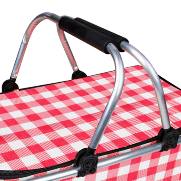Picnickurv Foldbar Oxford-klud isoleret opbevaringskurv med ternet mønster til Picnic Camping Rød Almindelig