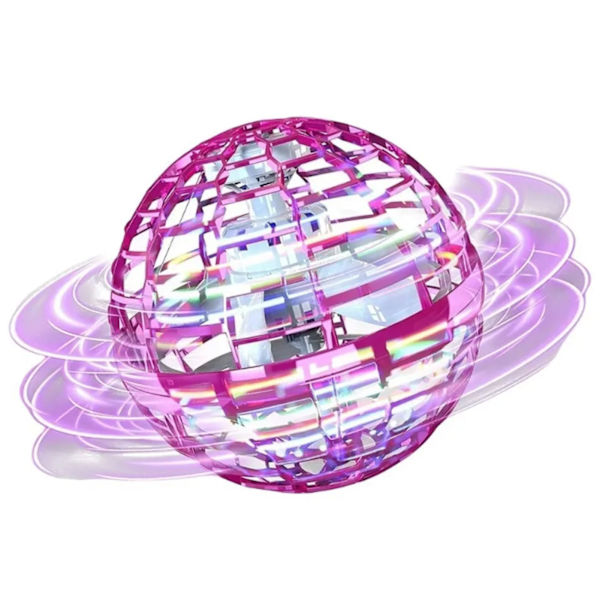 Flyvende bold legetøj farverigt lys USB opladning intelligent sensor plast roterende flyvende bold globe lilla pink