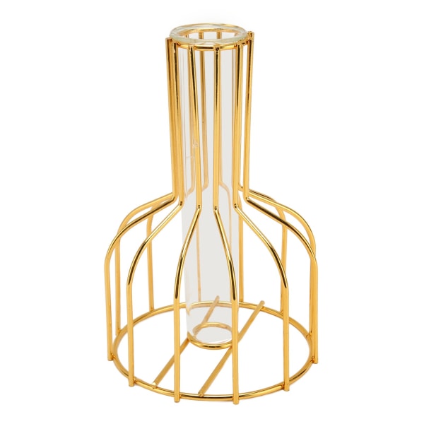 Blomstervas i metall ihålig Modern Elegant gyllene Separat design Klart glas Blomvas prydnad för hemmet