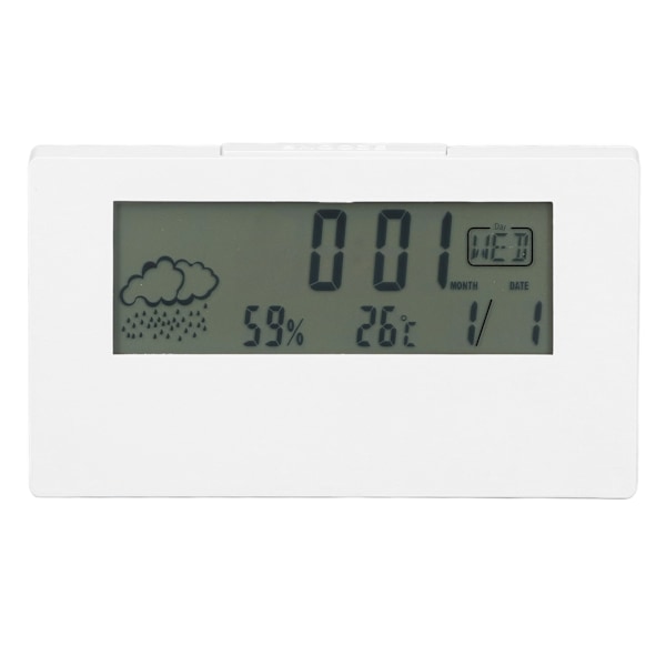 Digital väckarklocka Snooze-funktion LCD Tid Datum Temperatur Fuktighet Display Sängbord Elektronisk klocka med ljus Vit