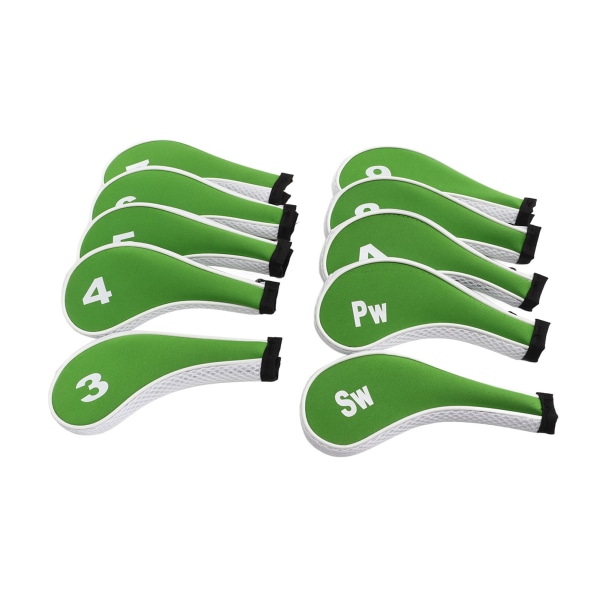 10 kpl Golf Iron Head Cover Set vetoketjulla Golfmailan päänsuojuksilla Sopii useimpiin mailoihin Suojaavat golfpään päälliset vihreä valkoinen