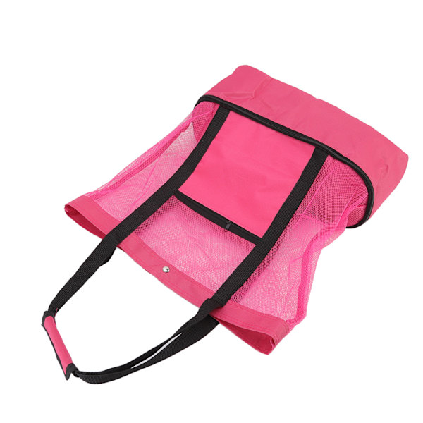 Mesh Strandtaske Multifunktion Mesh Design Top Lynlås Hold Friskhed Holdbar Stof Strand Tote til Strand Have Camping Rød