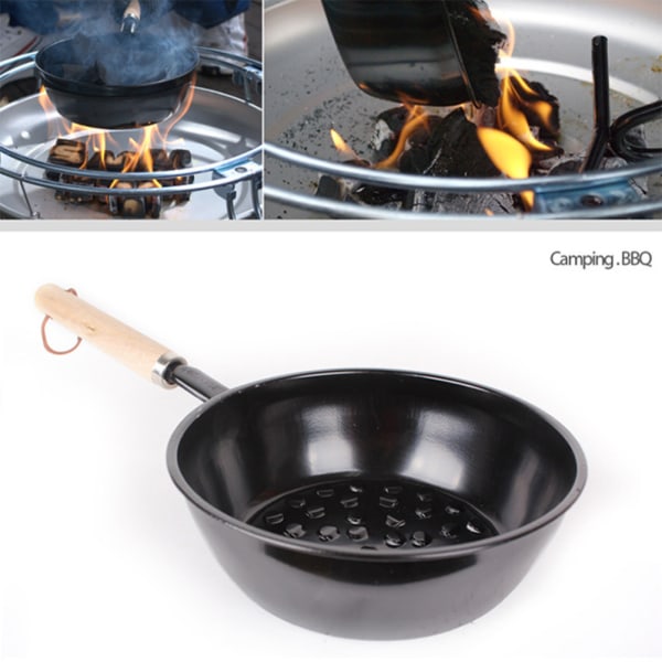 Skorstein Starter Kull Starter Kurv Pot Camping Grill Brazier med trehåndtak