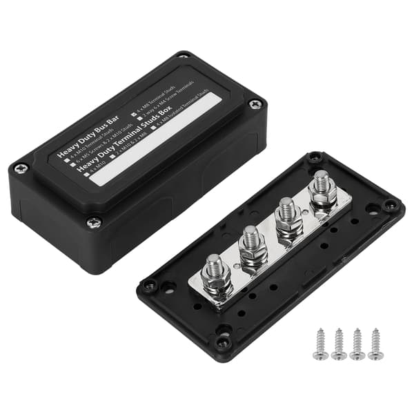 300A 48V DC Samleskinne Strømfordelingsboks 4 Studs Universal til Bil Båd RV Skib Sort