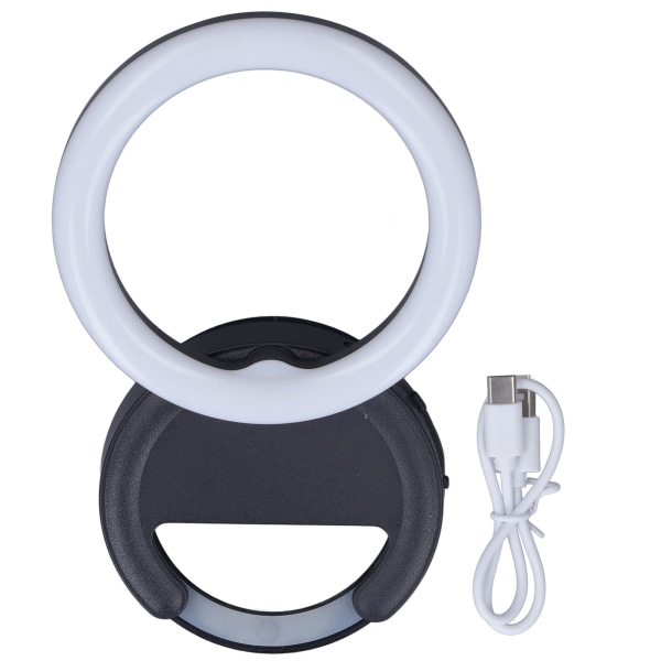 Clip On Ring Light til telefon 180 graders rotation 3 farver LED Selfie Ring Light til telefon Tablets Laptops Sort