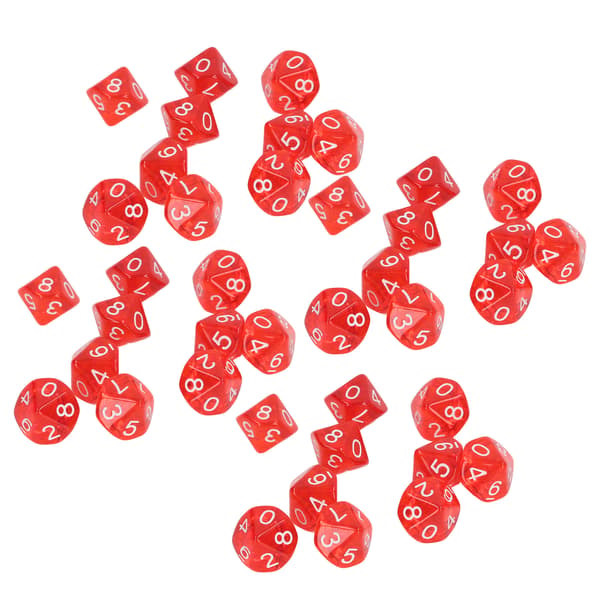 40 STK Tall Terninger 10 Sider Plast Polyhedral Terning Sett for Brettspill Undervisning Underholdning Rød
