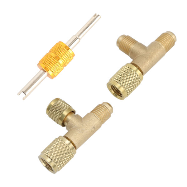 1/4in Ventilkjerne Messing T-adapter Hurtigkobling Adgang T-fittings til Vakuummåler R22 R12 R134 Kølemiddel