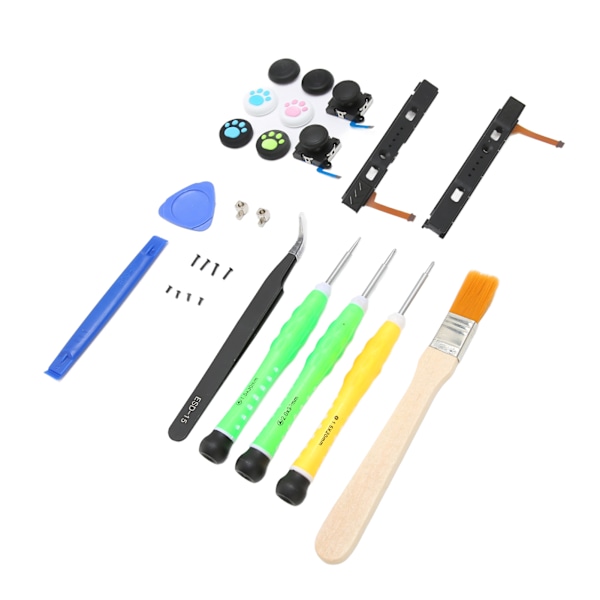 Joystick Ersättningskit Controller Kit med Vänster Höger Slider Set Metallspännen och Reparationsverktyg Kit för Switch Joycon