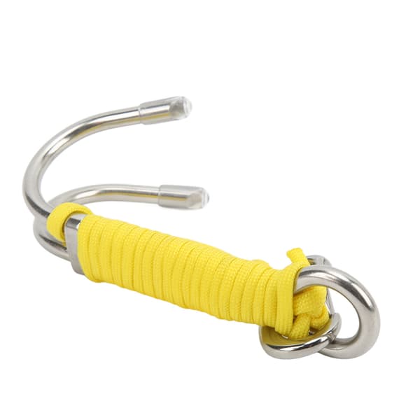 Drift Hook Dykking Dobbel Dual Rustfritt Stål Drift Hook med Line for Grotte Dykking Gul