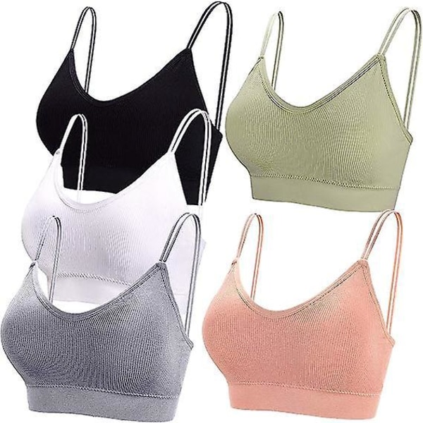 5 pakkauksen V-kaula-aukkoiset saumattomat Camisole-rintaliivit naisille, joissa on irrotettavat pehmusteet ja olkaimet, one size