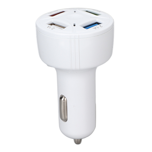 Billaddare 1 i 4 USB Ut QC3.0 Brandsäker Multi-skydd Plug and Play Universal 12‑32V Vit