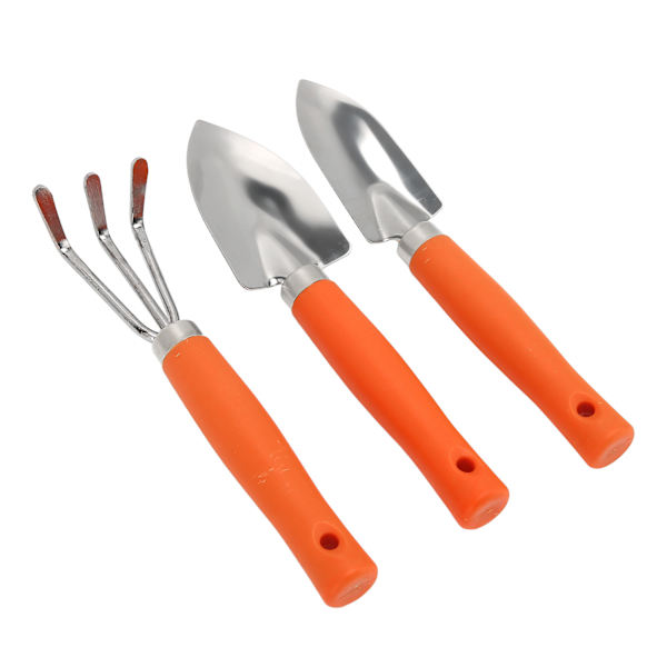 Hagesett med hageverktøy, inkludert bred spade, smal spade og rive for bonsai-planter