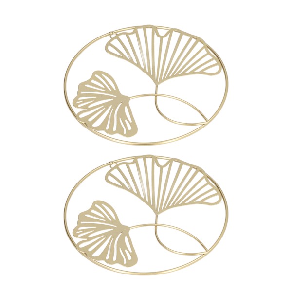 2 st guld väggdekor järnkonst 3D stereo ginkgo blad väggskulptur för soffa bakgrund entré matsal studie