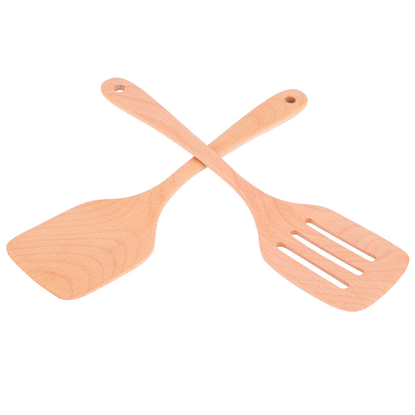 2-pack träspatelset miljövänlig non-stick hög temperaturbeständig platt spatel för hemmet