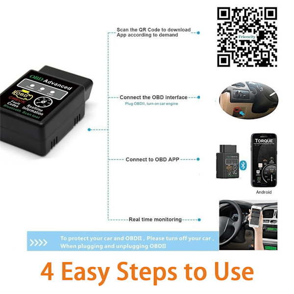 V02H2-1 Bluetooth OBD2 Bilscanning Automatiskt Identifieringsscanner