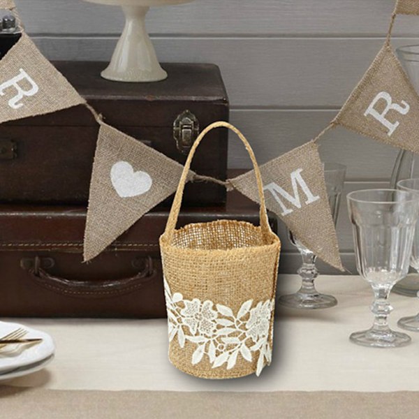 Jute Blomsterkurv Europeisk Retro Blomsterpike Kurv Håndlaget Bryllup Godteri Kurv