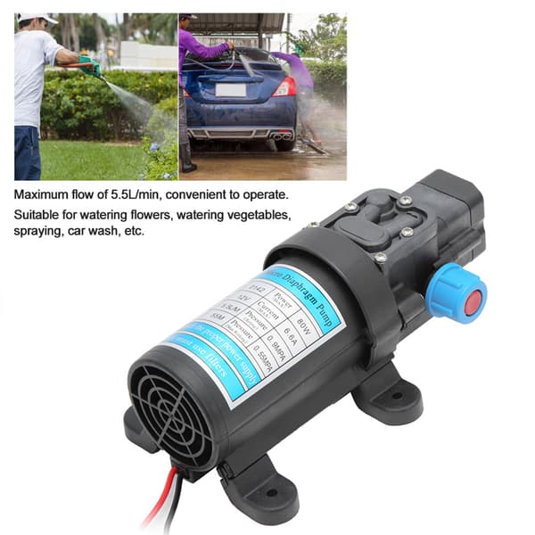 12V 80W Självsugande Elektrisk Högtrycks Mikromembranvattenpump Biltvätt Tryckomkoppling