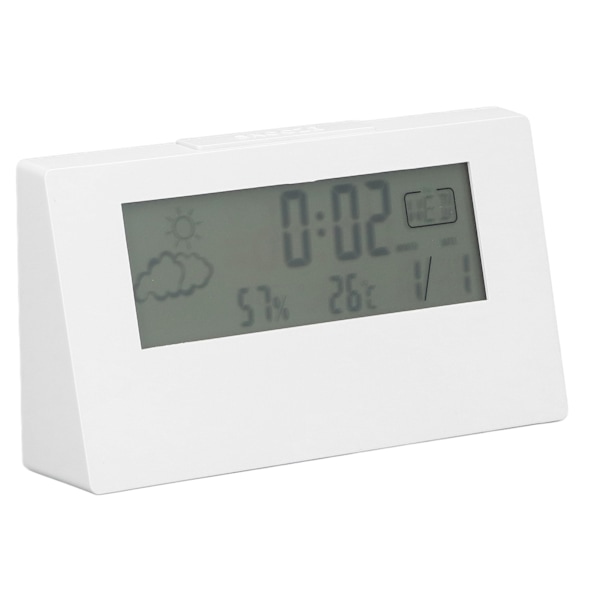Digital väckarklocka Snooze-funktion LCD Tid Datum Temperatur Fuktighet Display Sängbord Elektronisk klocka med ljus Vit