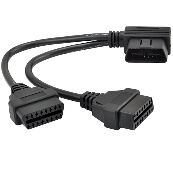 30cm/12 right angle OBD2 OBD II Y splitter cable 1x male and 2x female J1962 port line adapter