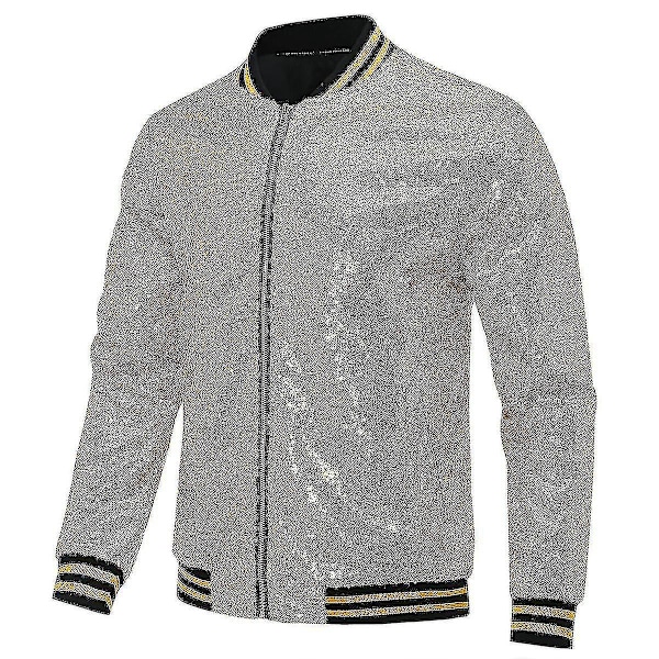 Herre Sequin Party Bomber Glidelås Jakke L Gull