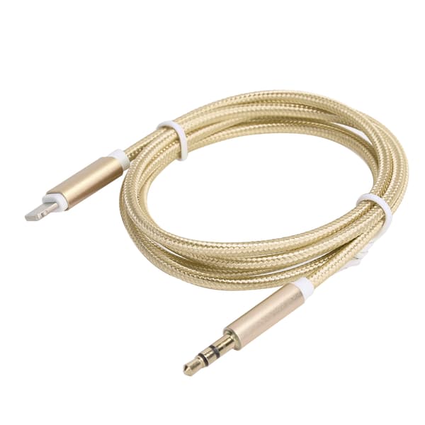 IOS 12 AUX Lydkabel 3.5mm Nylonflettet Adapter Gul