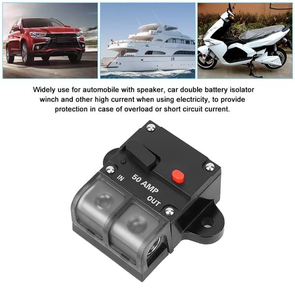 12V 42V DC Kraftig Auto Reset Inline Strømafbryder Selvgendannelsessikring 50A