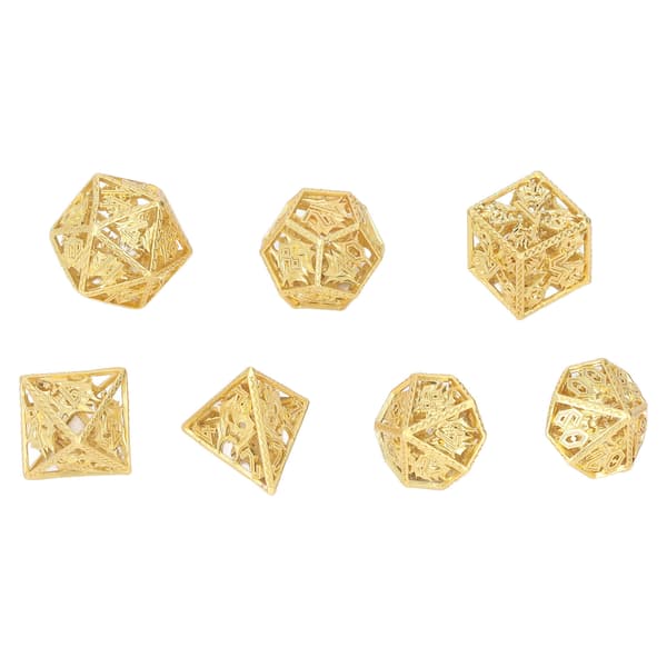 7PCS ihåliga tärningar polyhedral koppar utsökt handpolerat delikat mönster för rollspel bordsinteraktion