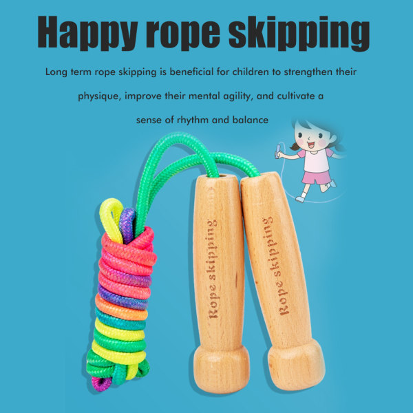 1 stk hoppereb til børn Justerbart regnbue hoppereb med træhåndtag til udendørs sjov skolesport