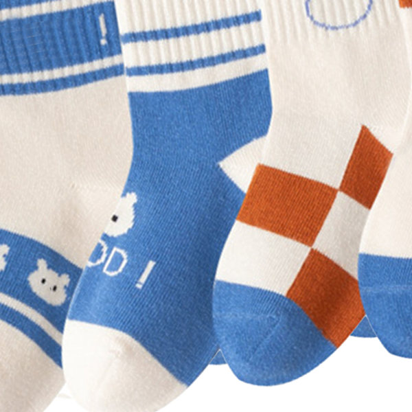 5 Par Barnstrumpor Mid Calf Andningsbara Cartoon Söta Mönster Bekväma Bomullsstrumpor för Pojkar Flickor S, 1‑3 År Gamla, Skostorlek: 21‑24
