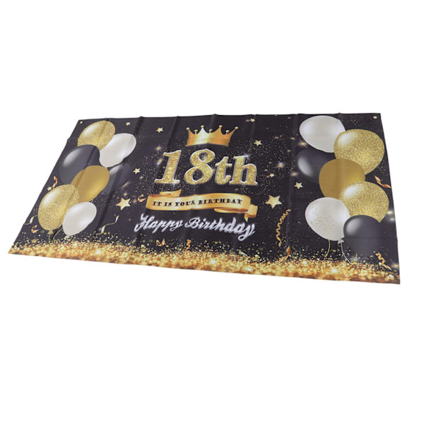 Glædelig 18 års fødselsdag baggrund sort guld 180x99cm genanvendelig happy birthday dekorationer med 4 øjer